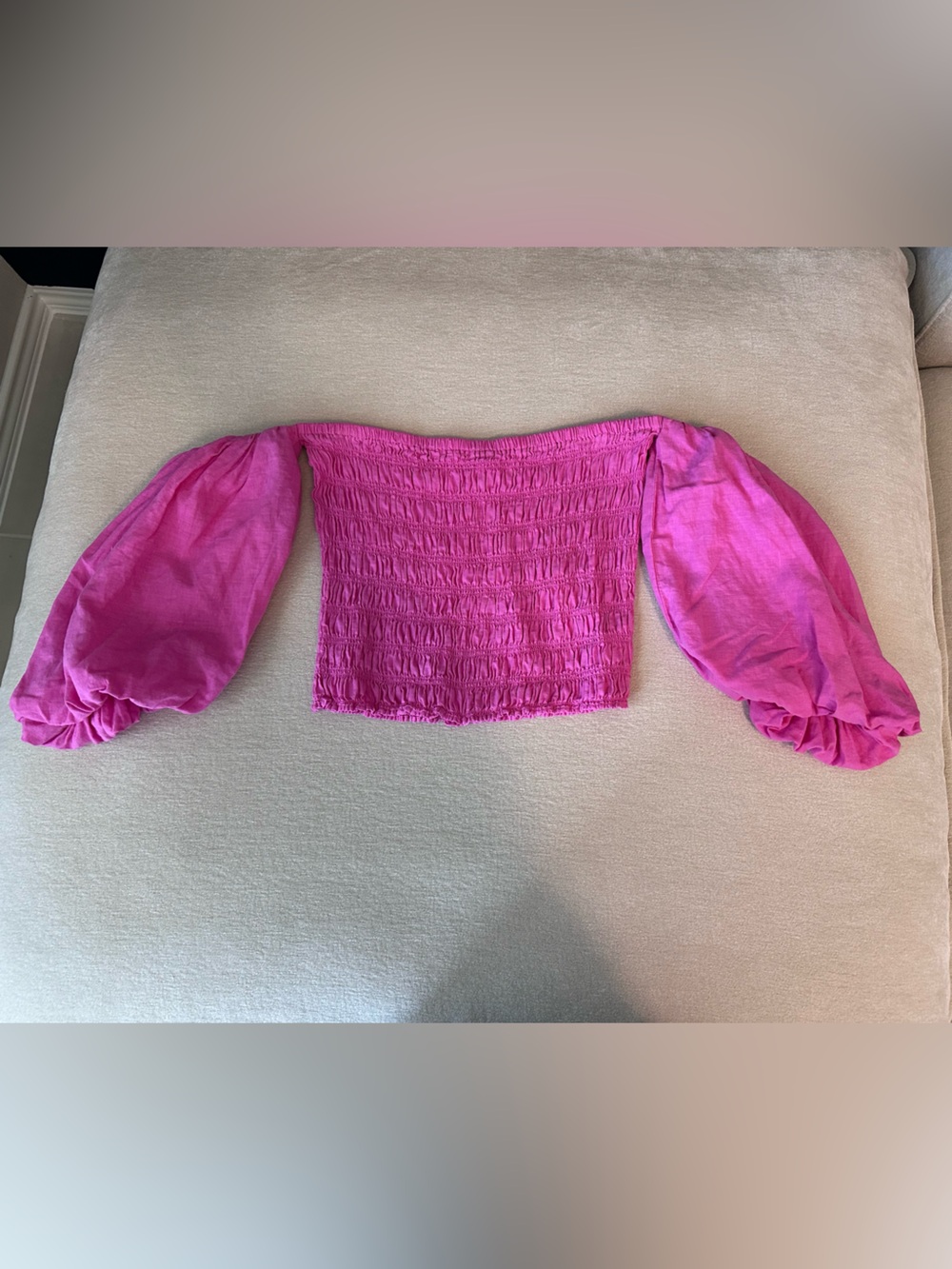 Young Fabulous & Broke Fuchsia Smocked Off-Shoulder Crop Top